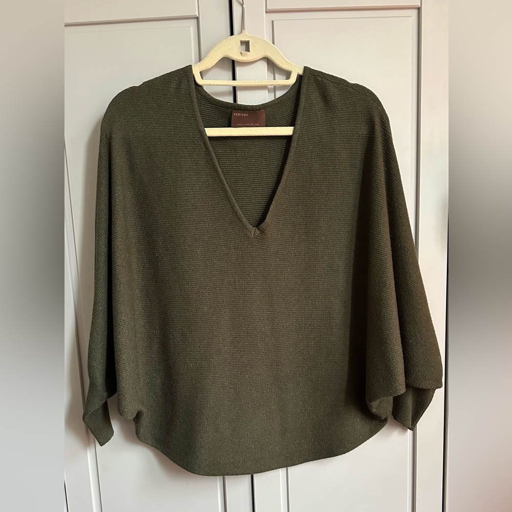 Forest Green Poncho Style Long Sleeve Sweater
